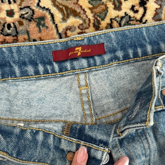 7 for mankind Distressed Light Blue Denim Cutoff Shorts - Picture 2 of 3